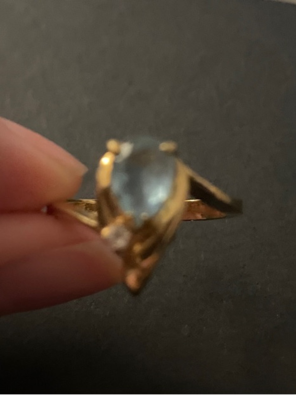 Gold tone Teardrop Blue Stone Ring - Women Jewelry